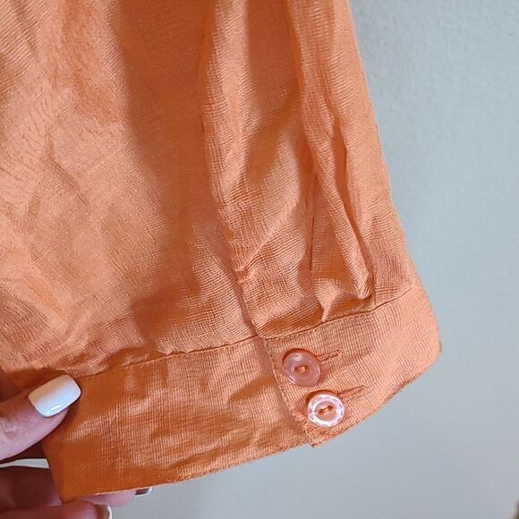 Coldwater creek womens orange linen silk 3/4 sleeve blouse size medium - Picture 6 of 7